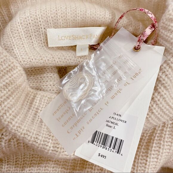 LoveShackFancy Potter 100% Cashmere Pullover - Oatmeal Size L - Picture 10 of 12